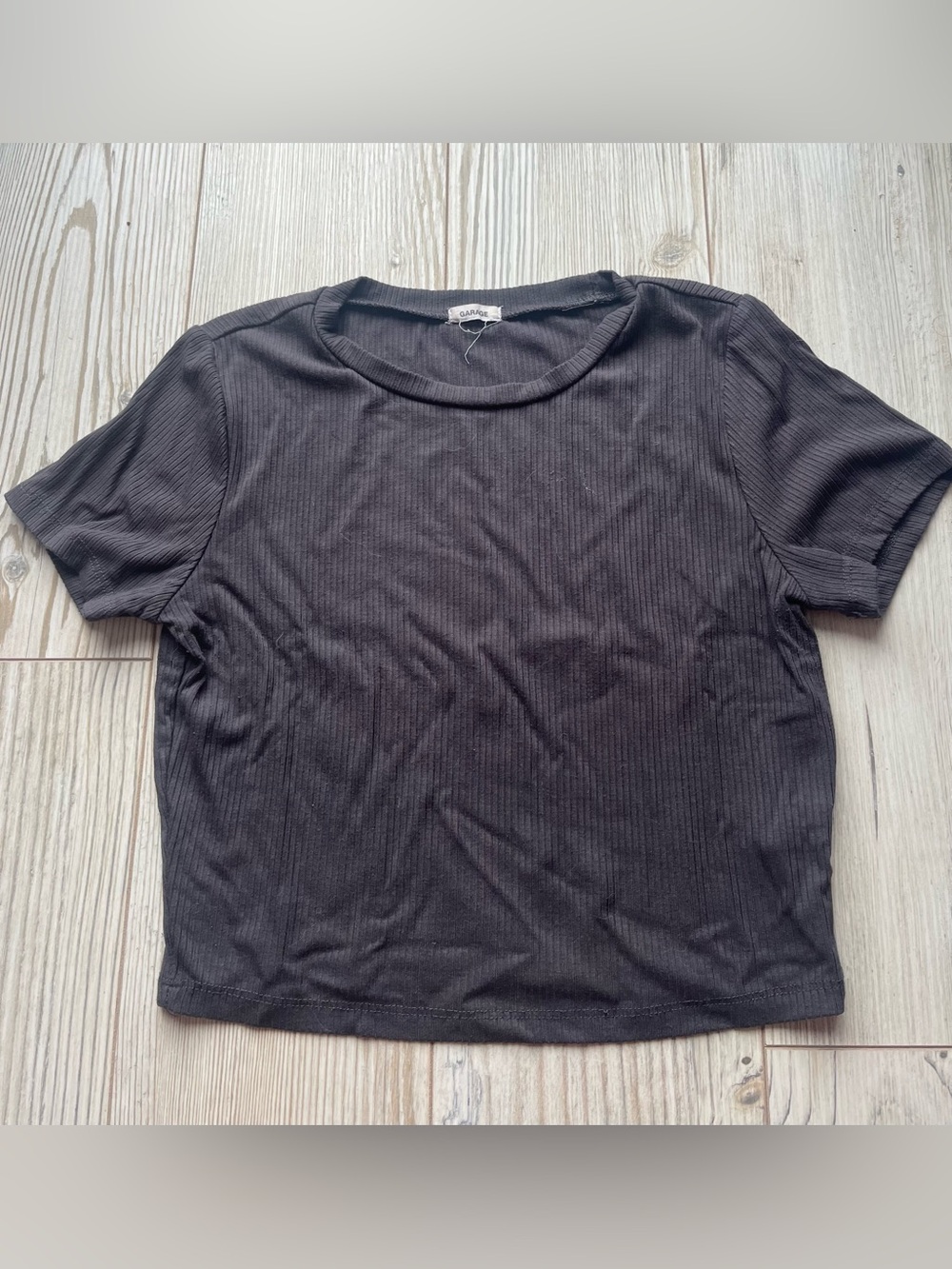 Garage Black Ribbed Short Sleeve Tee